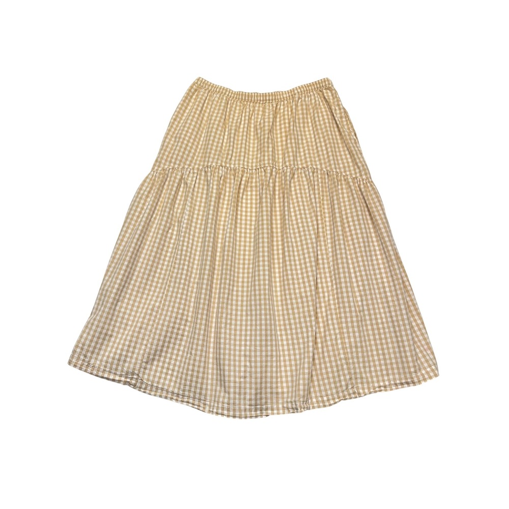 Old Navy Tan White Gingham Tiered 100% Cotton Elastic Waist Midi Skirt Size XL